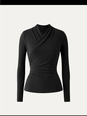 OGL Black Draped Crossover Long-Sleeve Top with tags